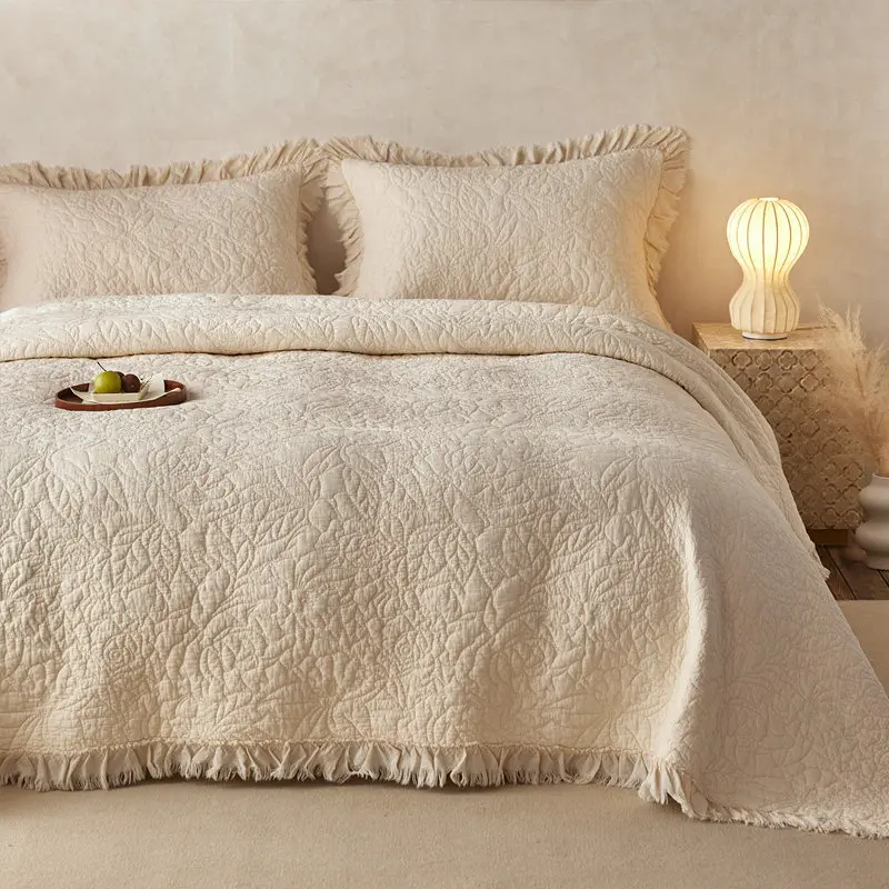 Solid-Embroidery-Lightweight-Microfiber-Bedspread-Bedding-Set
