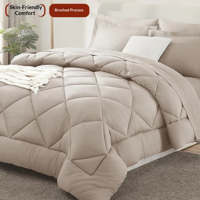 Solid-Pattern-Queen-Size-All-Season-Soft-Quilted-Woven-Bedding-with-2-Pillow-Shams-Pillowcases-3-Piece-Comforter-Set