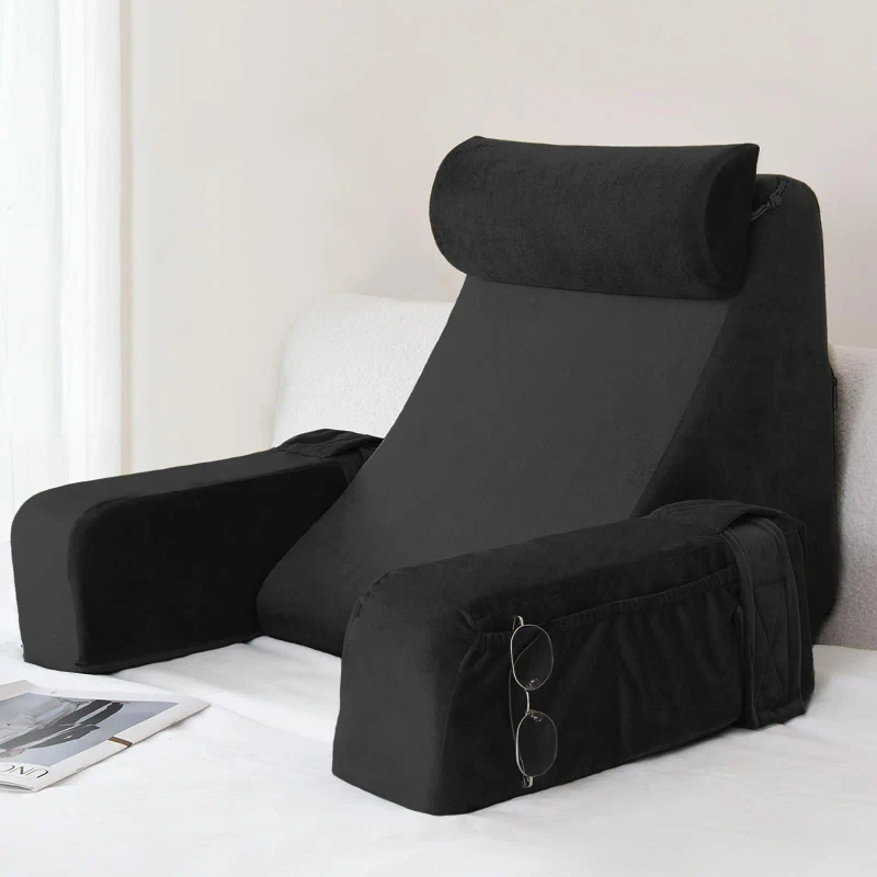 Sponge-Filling-Black-Reading-Gaming-Pillow-Cushion-Back-Neck-Rest-Supporter-With-Armrest-in-Bed-Used-in-Bed-Sofa-Chair