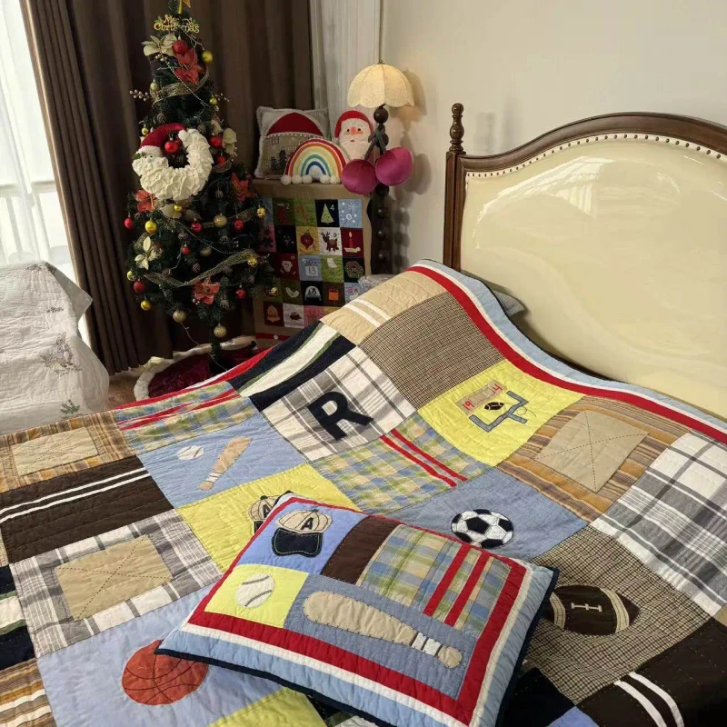 Sports-Style-Classic-Heavy-duty-Handmade-Patchwork-Quilt-Three-piece-Set