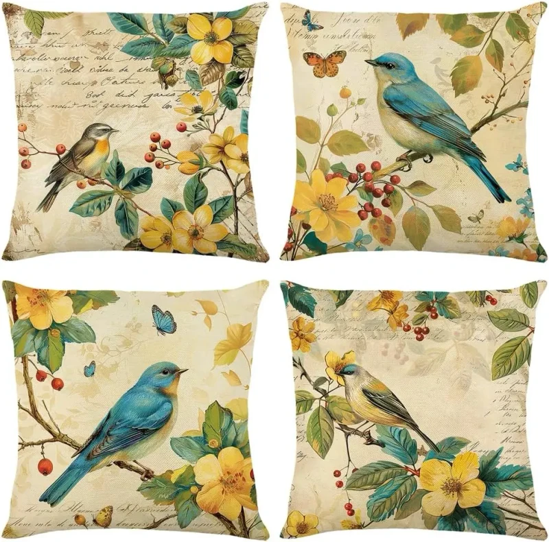 Spring-Pillow-Covers-18x18-Set-of-4-Farmhouse-Throw-Pillow-Covers-Floral-Bird-Decorative-Cushion-Cases-for-Couch-Outdoor-Bedroom