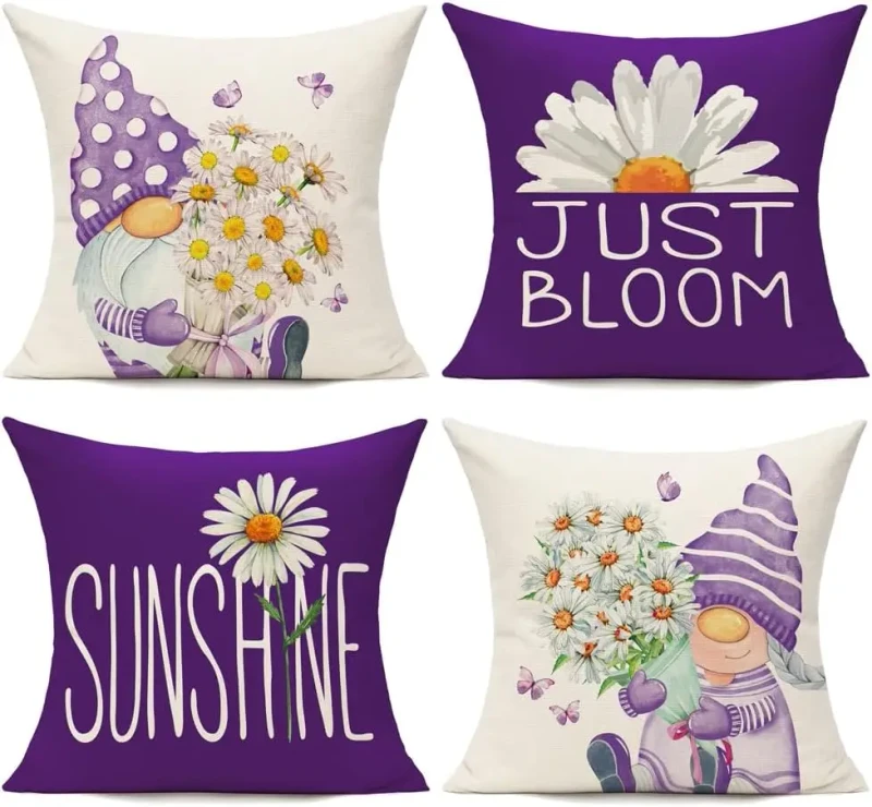 Spring-purple-Linen-Washable-Geometric-Dwarf-Elf-Pillow-Covers-Buffalo-Plaid-Daisy-Flower-Farmhouse-Decorative-Throw-Cushion