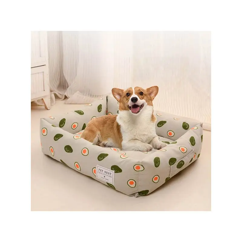 Square-Printed-Velvet-Cotton-Linen-Detachable-Memory-Foam-Avocado-Fluffy-Soft-Pet-Bed-for-Dogs-and-Cats