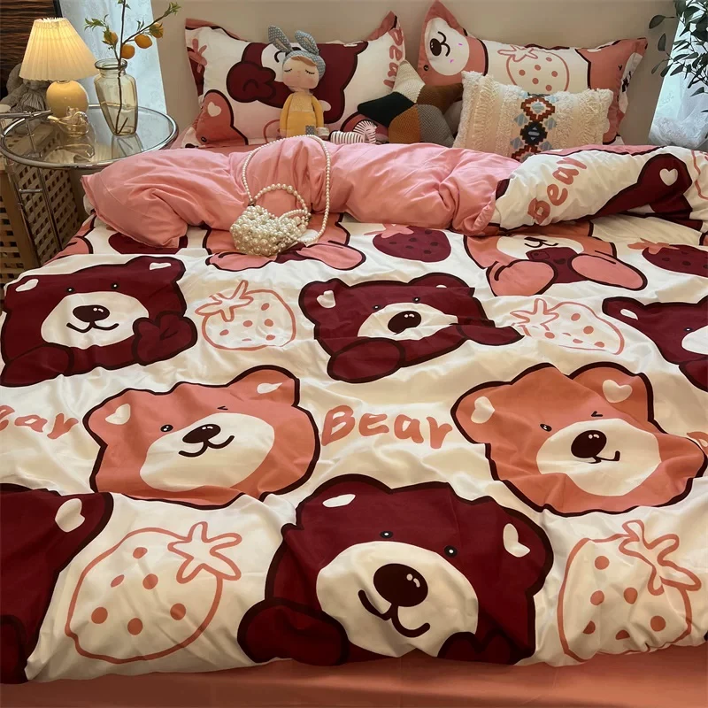 Strawberry-Baby-Ins-Kids-Cartoon-Bear-Bedding-Set-4-Pieces