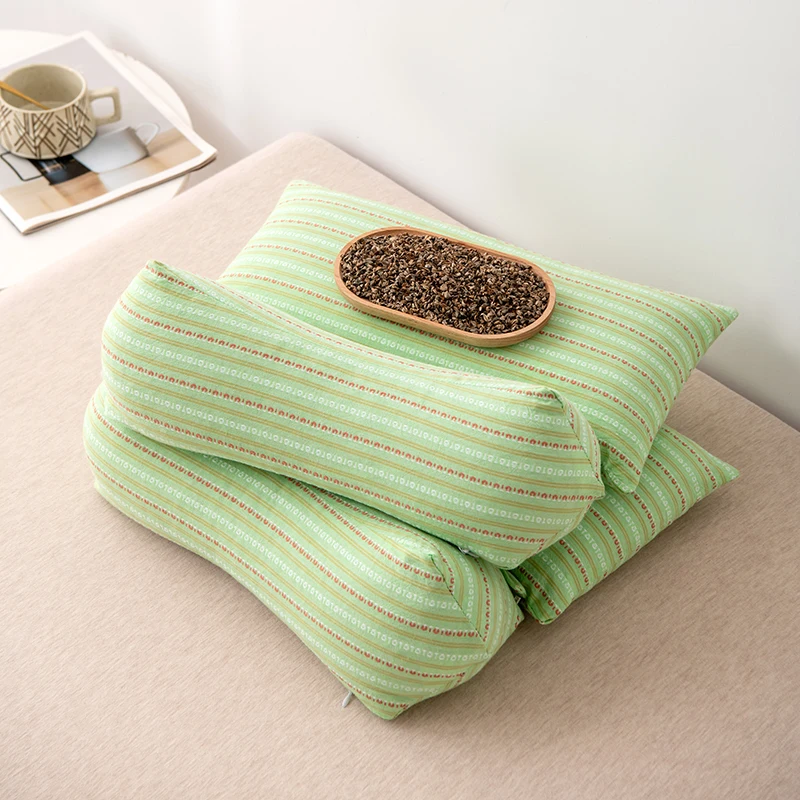 Stripe-Pattern-Buckwheat-Hull-Pillow-Ergonomic-Neck-Protection-Super-Comfort-Breathable-Skin-Friendly-Washable