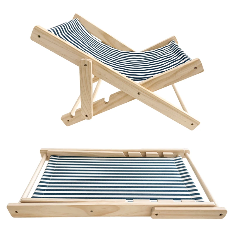 Striped-Canvas-Wooden-Cat-Lounge-Chair-Foldable-Pet-Furniture