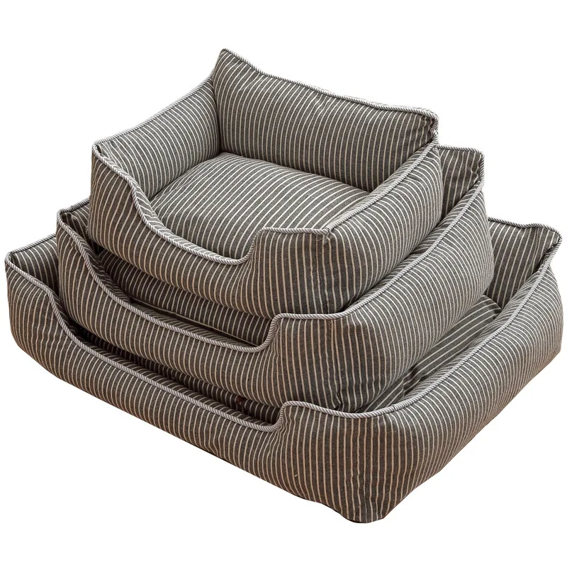 Striped-Linen-Dog-Sofa-Bed-Washable-Raised-Bolster-Rectangular-Breathable-Pet-Couch-Bed-for-Size-Dogs-Indoor-Rest-Daily-Sleep