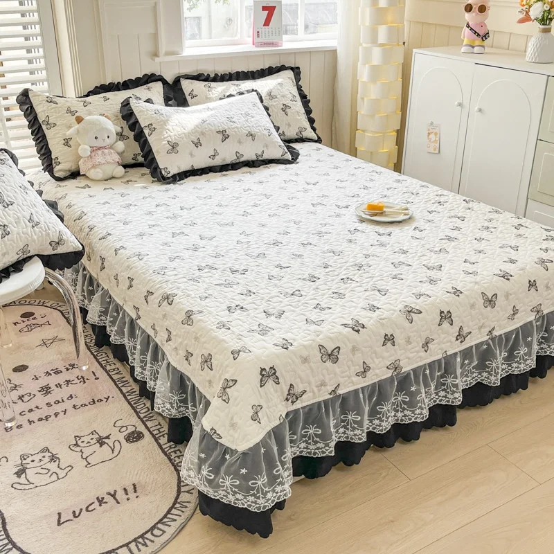 Student-Summer-Duvet-Cover-Four-Piece-Set-Knitted-Cotton-Double-layer-Yarn-Machine-Washable-Lace
