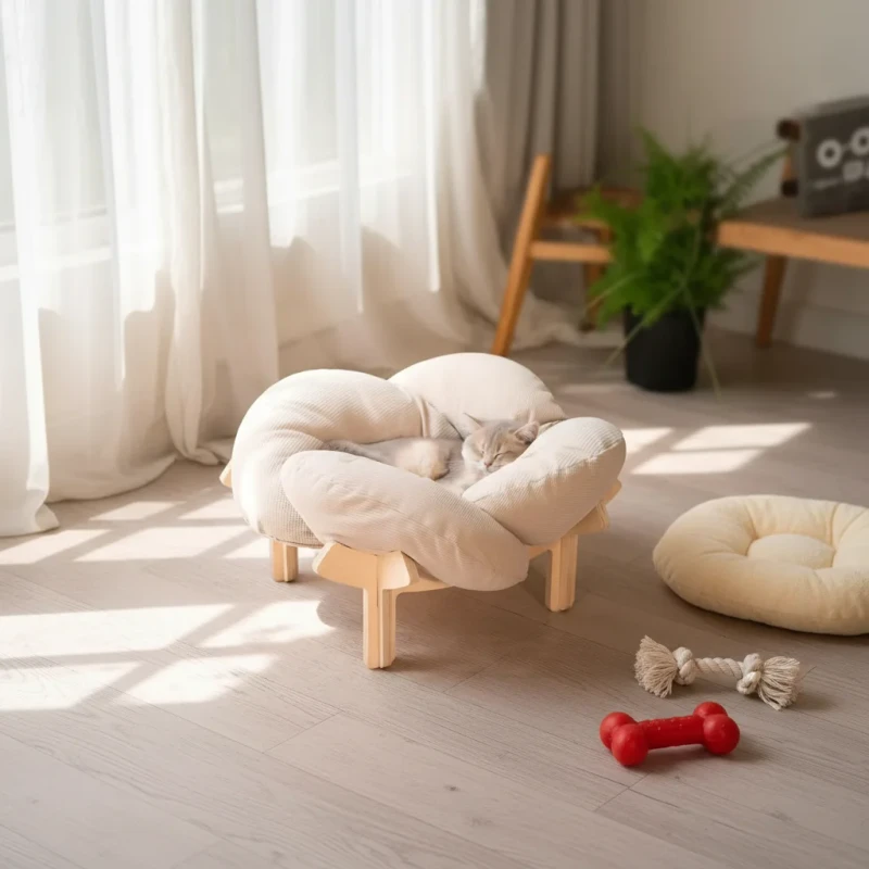 Sturdy-Modern-Classic-Wooden-Sponge-Filled-Portable-Carton-Removable-Washable-Cat-Kennel-Enclosed-Design-Pet-Bed-for-Cats
