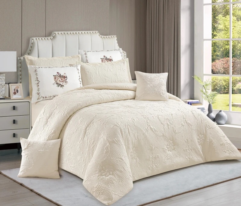 Stylish-Quilting-Comforter-Set-Chinese-Factories-7-Pieces-Including-Gray-Feather-Printed-Cover-Pillows-200TC-Low-Price-for-Home