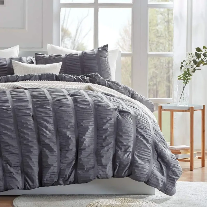 Stylish-Seersucker-Comforter-Set-100-Polyester-Soft-Breathable-with-Hidden-Stitches-Solid-Pattern-200TC-Thread-Count-Family-Use