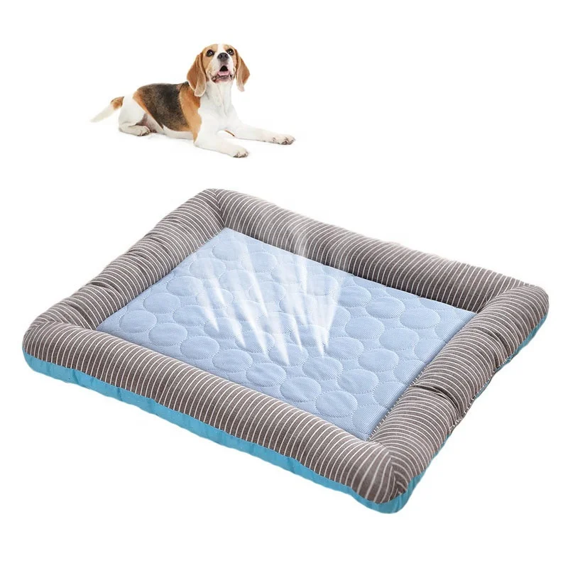 Summer-Cooling-Dog-Bed-Sustainable-Cotton-Linen-with-Striped-Design-Moisture-Proof-Hand-Washable-Pet-Cooling-Mat-for-Hot-Weather