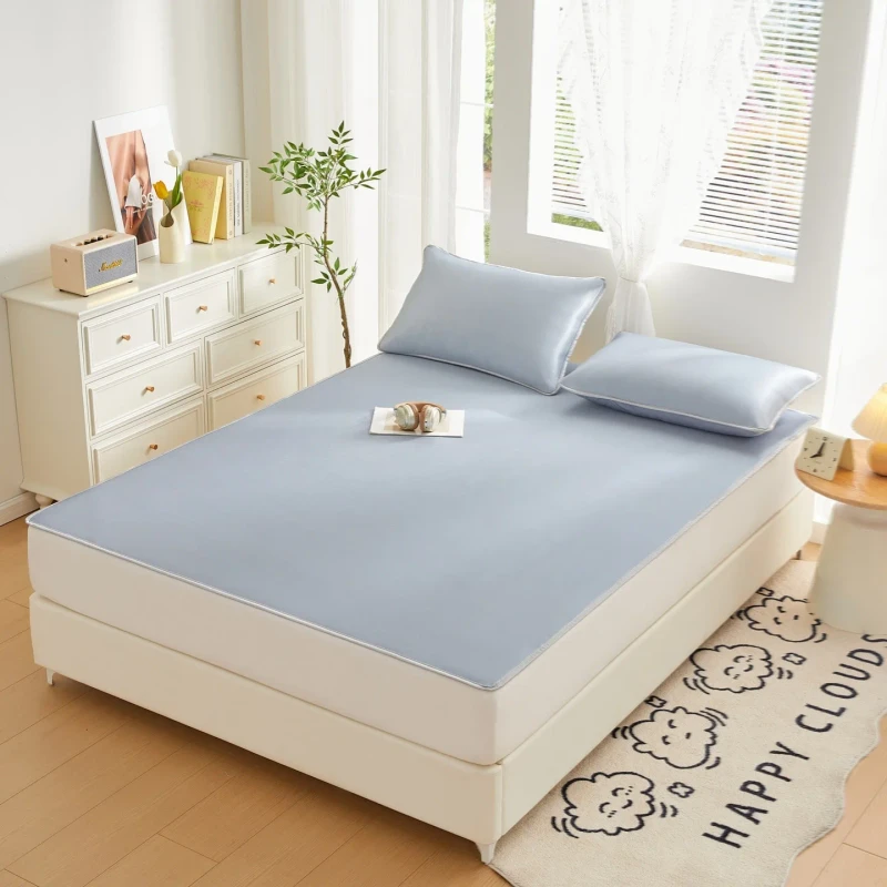 Summer-Luxury-Modern-Printed-Ice-Silk-Composite-Bed-Skirt-Mat-Heart-Design-Cooling-Bed-Cover
