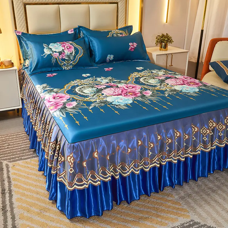Summer-Luxury-Three-Piece-Household-Double-Washable-Fabric-Cooling-Mattress-Soft-Bedspread-Mat-Bed-Skirt-Sheet-Set