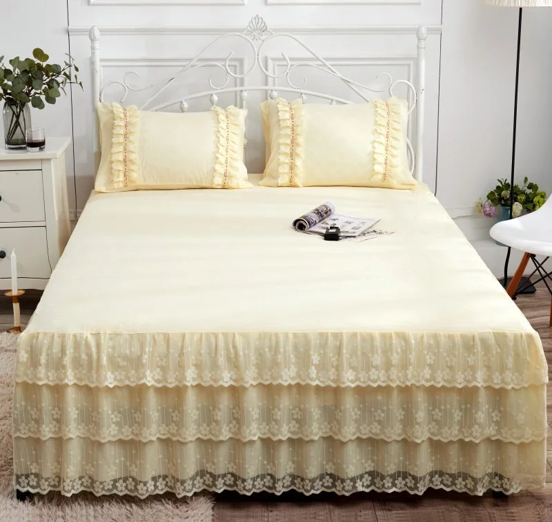 Summer-Princess-Style-Solid-Color-Lace-Bed-Skirt-with-Cartoon-Pattern-Pillowcase-for-Home-Bedroom-Bedding