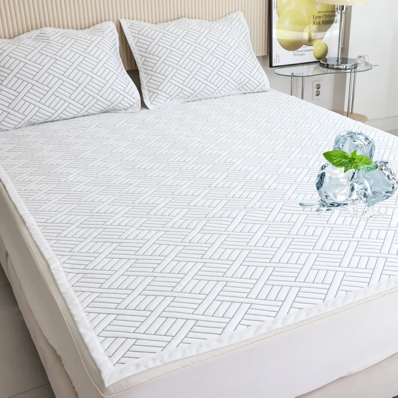 Summer-Stripes-Cooling-PE-Mattress-Cover-With-2-Pillowcases