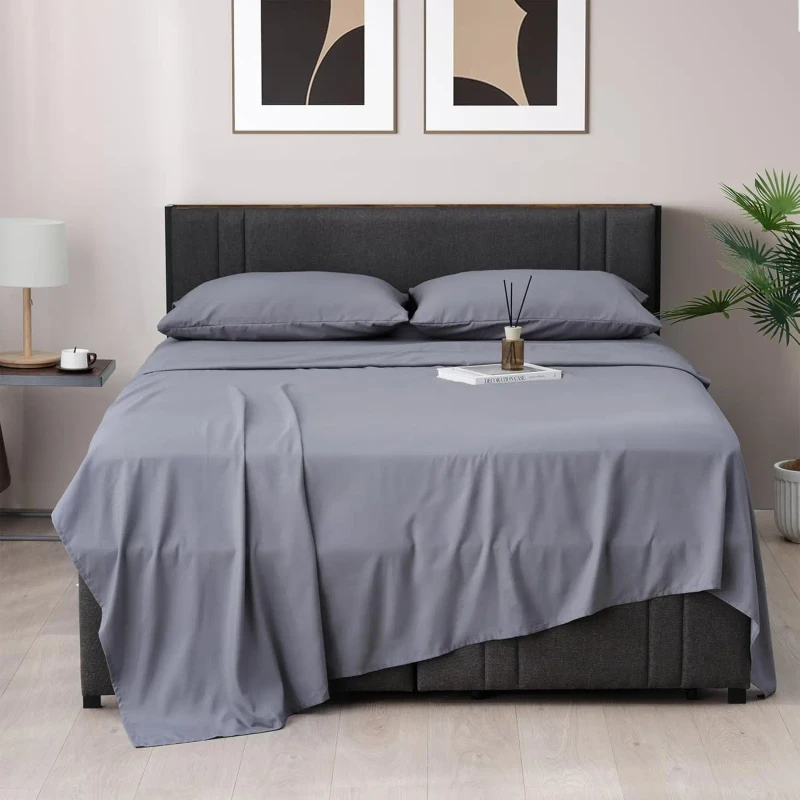 Super-King-Flat-Fitted-Bed-Sheet-Set-Duvet-Cover-Solid-Pattern-Bedding-Set
