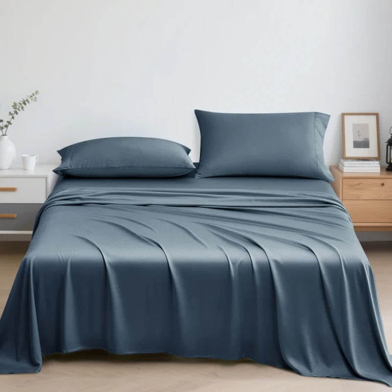 Super-King-Sateen-Style-Satin-Flat-Bed-Fitted-Sheet-Sets-100-Bamboo-Fabric-for-Home-Bedroom-or-Wedding