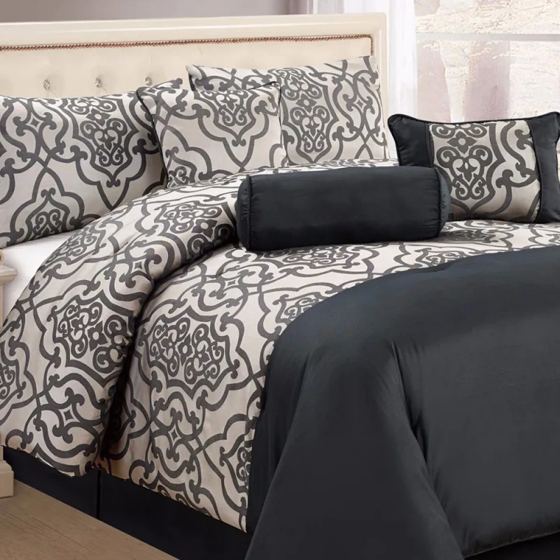 Super-King-Size-100-Polyester-Comforter-Set-Classic-Style-Woven-Bedding-7-Piece-Set