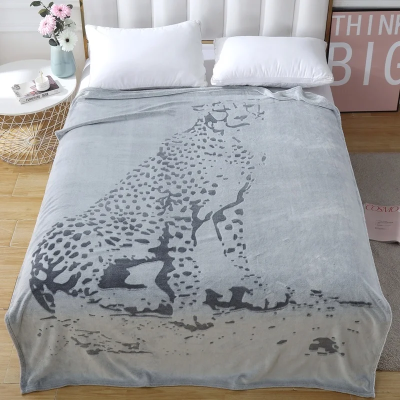 Super-Soft-Flannel-Fleece-Blanket-Grey-Back-with-Leopard-Print-Cut-to-Size-Raschel-for-Home-Sofa-Bed