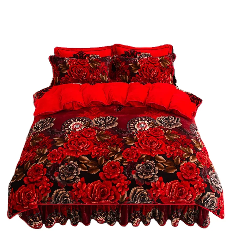 Super-Soft-Fluffy-Plush-Big-Rose-Red-Wedding-Duvet-Cover-Set