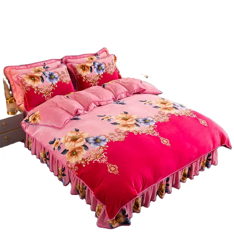 Super-Soft-Fluffy-Plush-Pink-Golden-Flower-King-Duvet-Set