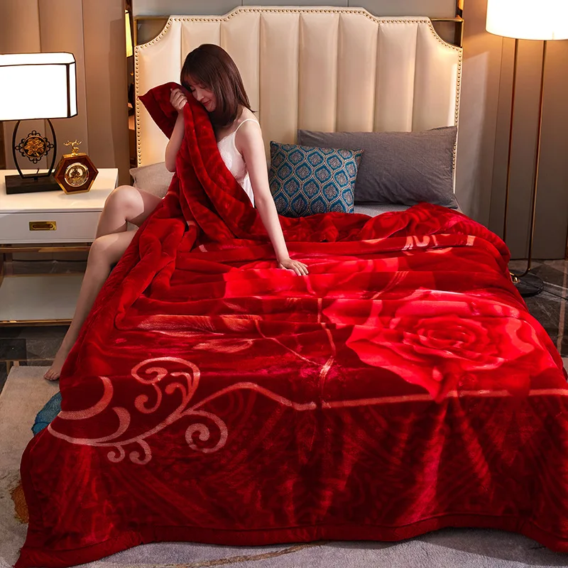 Super-Soft-Hand-Feeling-Double-Thick-Double-Winter-Raschel-Blanket-Warm-Coral-Single-Bed-Blanket