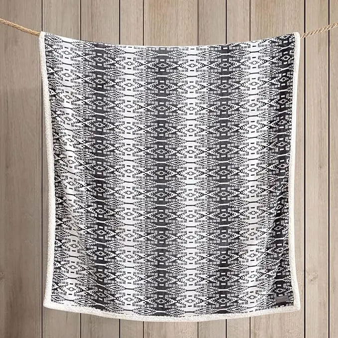 Super-Soft-Reversible-Sherpa-Fleece-Throw-Blanket-Cozy-Plaid-Bedding-Woven-Modern-Style-Print