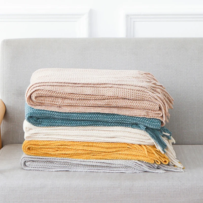Super-Soft-Solid-Color-Tassel-Breathe-Home-Decor-50-60-Inch-Chenille-Knitted-Throw-Blanket-for-Sofa-Bed