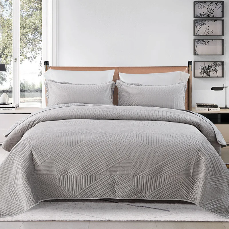 Super-Soft-Velvet-Quilt-Elegant-Ripple-Waves-Stitch-Quilted-Coverlet-with-2-Pillowcases-Size-Bedspread