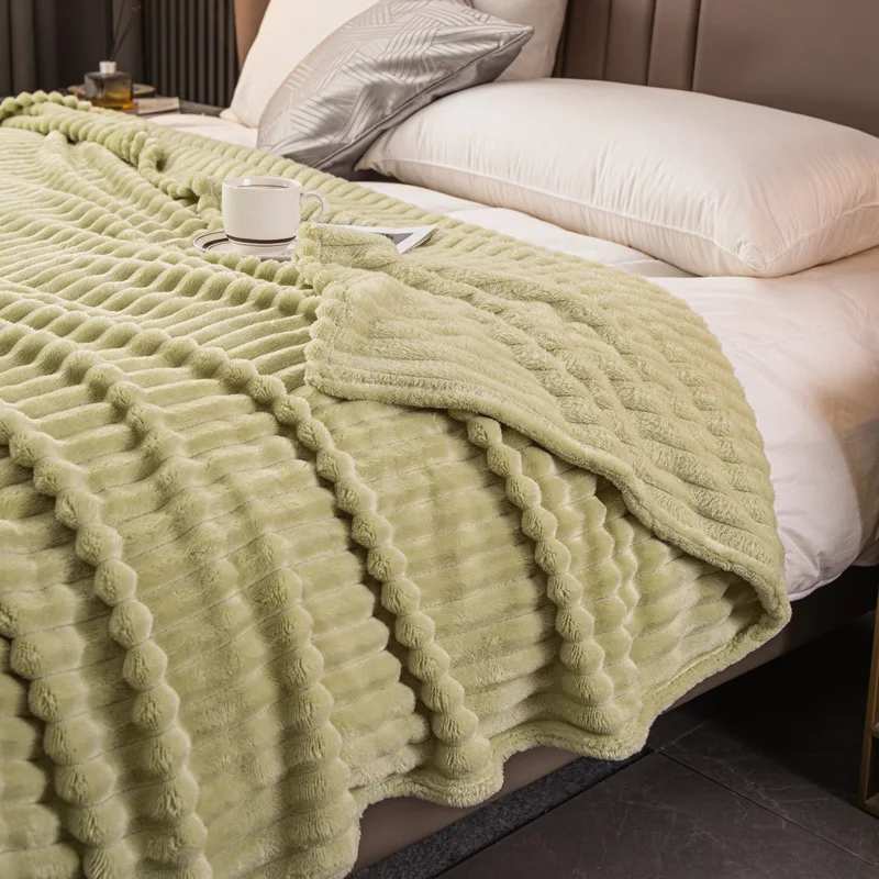 Super-Soft-Wide-Striped-Plush-Fleece-Blanket-Flannel-Bed-Cover-Solid-Color-All-Season-Home-Sofa-Bed-Use