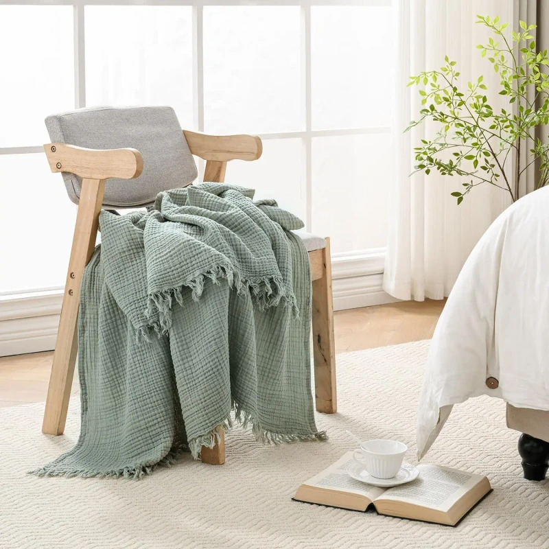 Supersoft-100-Pure-Cotton-Breathable-Family-Sofa-Bed-4-Layer-Lightweight-Suitable-All-Season-Blanket