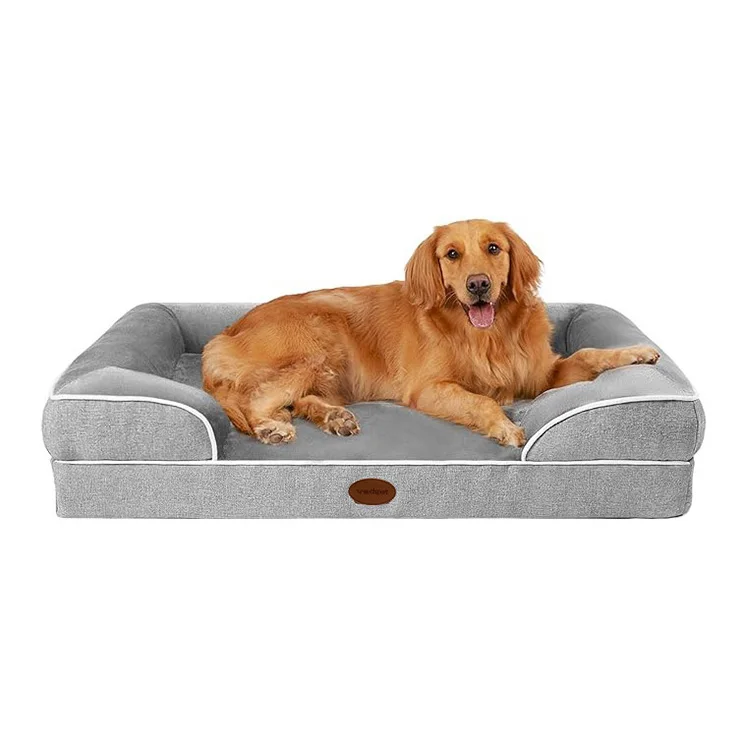 Suppliers-Custom-Light-Gray-Plush-Rectangle-Orthopedic-Dog-Bed-Outdoor-Travel-Memory-Foam-4-Sided-Pillow-Pet-Bed-for-Medium-Dog