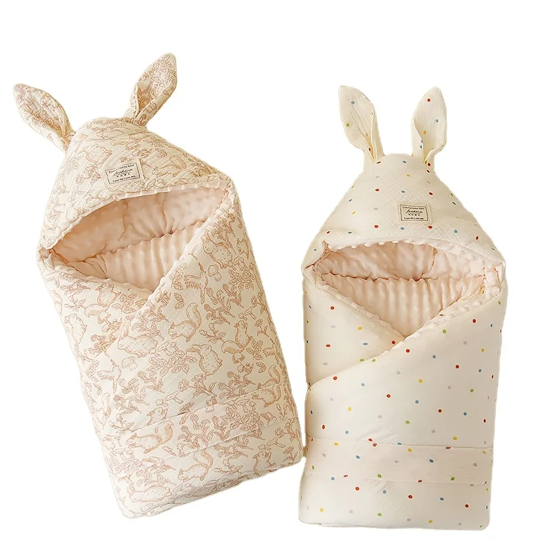 Supply-of-Bunny-Muslin-Dotted-Fleece-Blankets-Soft-Winter-Newborn-Swaddle-Newborns-Knitted-Fabric-Silk-Filling-Gift