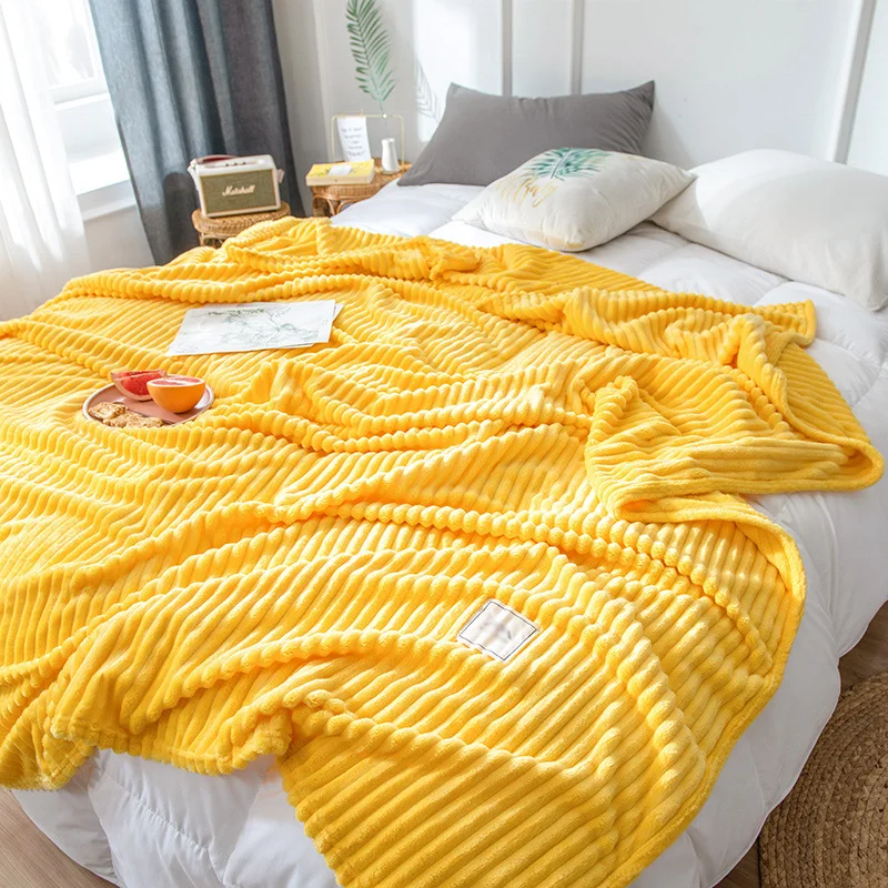 Thick-Warm-Polyester-Fleece-Throw-Blanket-Striped-Jacquard-Flannel