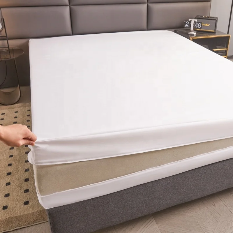Thick-Waterproof-Fabric-with-Anti-slip-Properties-Mattress-Protector-Cover-Hotel-Bedspread-White-Sheet-Waterproof-Mattress-Cover