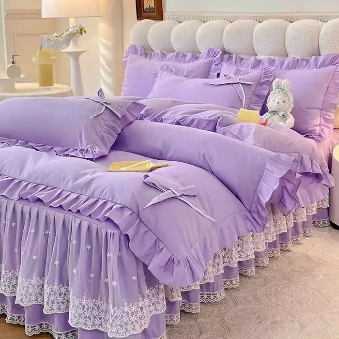Thickened-Solid-Bed-Skirt-Set-King-Size-Duvet-Cover-200-230cm-Bedding-Set