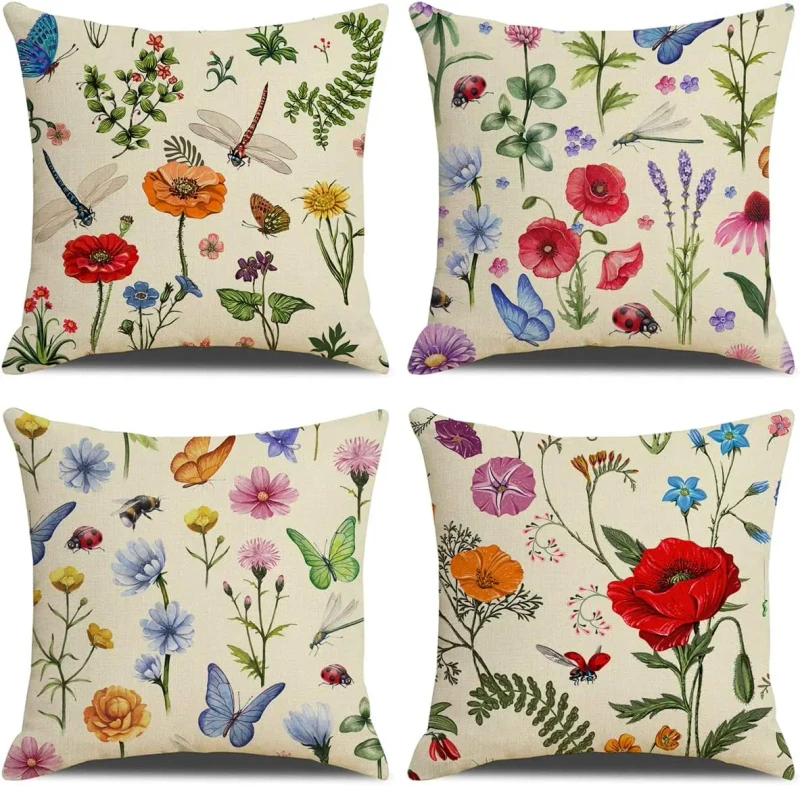 Throw-Pillow-Covers-18x18-Set-of-4-Summer-Spring-Farmhouse-Pillow-Covers-Floral-Decorative-Cushion-Case-for-Sofa-Couch-Outdoor