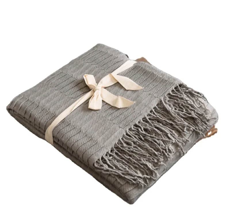 Top-Quality-Breathe-Sofa-Bed-Solid-Color-Plain-Texture-Designer-Custom-Logo-Acrylic-Knitted-Throw-Blankets-With-Tassel