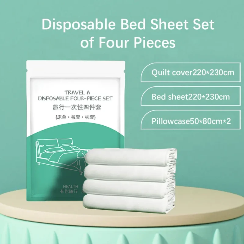 Travel-Sheet-Sets-Non-Woven-Disposable-Bed-Sheet-Cover-Set-of-4-Pieces-for-Hotel-Travel