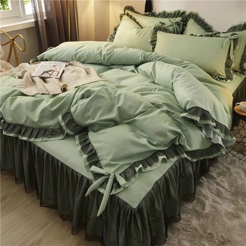 Trendy-Thickened-Korean-Princess-Style-Bed-Skirt-Four-Piece-Set-Woven-Brushed-Bedspread-Double-Duvet-Cover-Three-Piece-Bedding
