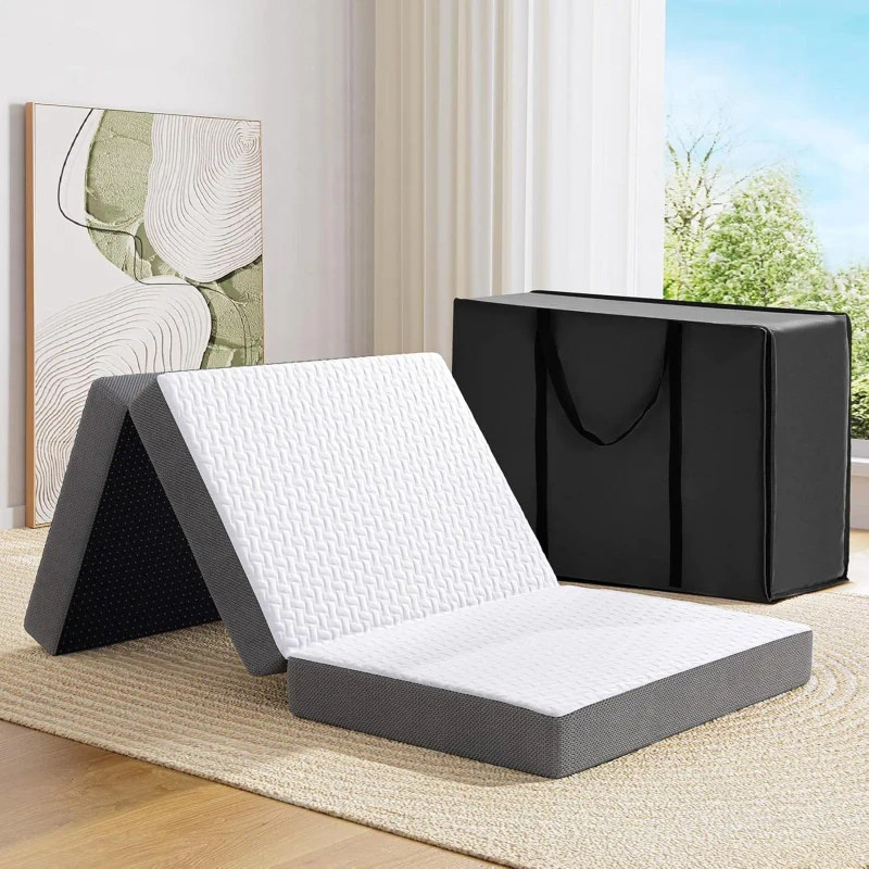 Tri-Fold-Memory-Foam-Mattress-High-Density-Compress-3-Inch-Medium-Firm-Hypo-Allergenic-Breathable-Washable-Removable-Cover