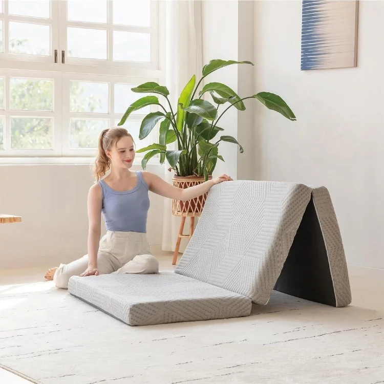 Tri-Fold-Memory-Foam-Mattress-Single-Fold-Mattress-with-Foldable-and-Washable-Pillowcase-Travel-and-Guest-Mat