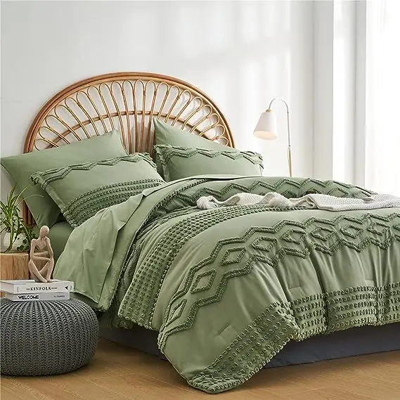 Tufted-Comforter-Set-King-Size-7-Piece-Shabby-Chic-Boho-Comforter-and-Sheet-Set-Pom-Pom-Textured-Bed-Set-All-Season-Soft-Micr