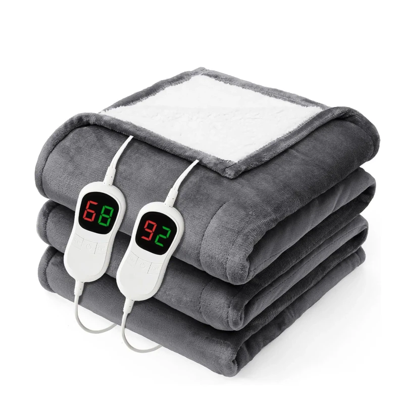 Twin-Queen-king-Flannel-Fur-Chunky-Warm-Designer-Quilted-Fleece-Sherpa-Electric-Throw-Heating-Heated-Bed-Mattress-Blanket
