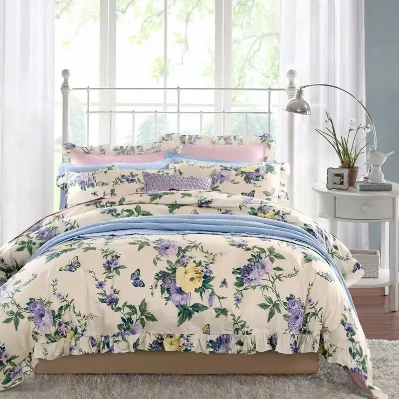 Twin-Size-3PCS-Bedding-Set-Breathable-Skin-friendly-Flat-Sheet-Floral-Print-600TC-Egyptian-Cotton-Duvet-Cover-with-Pillowcase