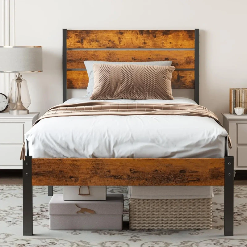 Twin-Size-Metal-Platform-Bed-Frame-Mattress-with-Headboard-Footboard-700LBS-Heavy-Duty-Wooden-Slats-Support-No-B