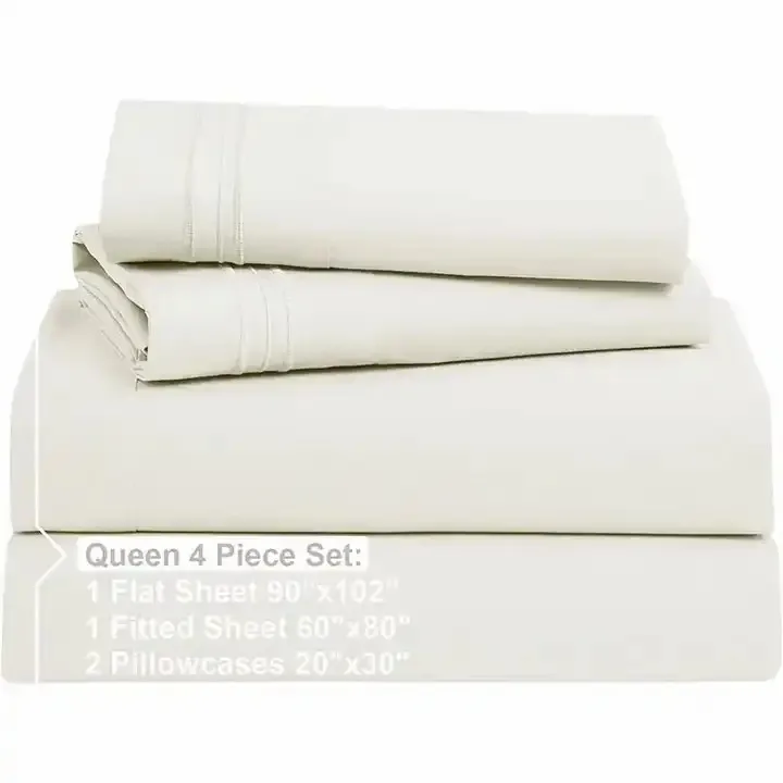Twin-XL-100-Plain-Custom-White-Plain-Dyed-Polyester-Bedsheets-Fitted-Flat-Bed-Sheet-with-Elastic-Corner-Bands