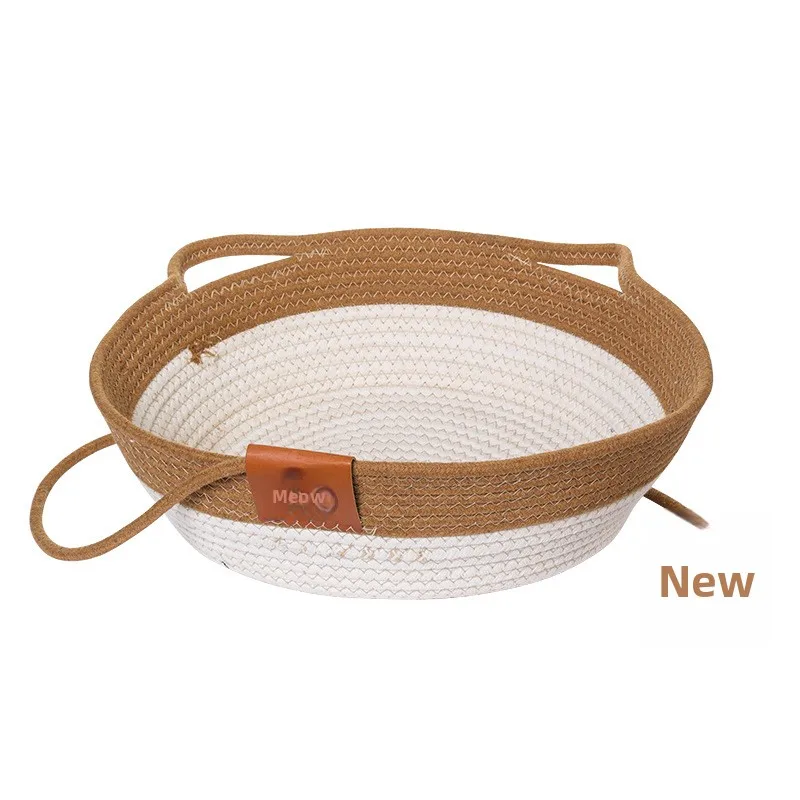 Two-Tone-Cotton-Rope-Woven-Cat-Bed-Basket-With-Carry-Handles-Breathable-Round-Washable-Pet-Sleeping-Nest-for-Kittens-Small-Cats