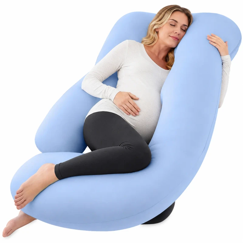 U-Shaped-Full-Body-Maternity-Pillow-with-Breathable-Striped-Cover-and-Supportive-PP-Cotton-Filling-Washable-Cover